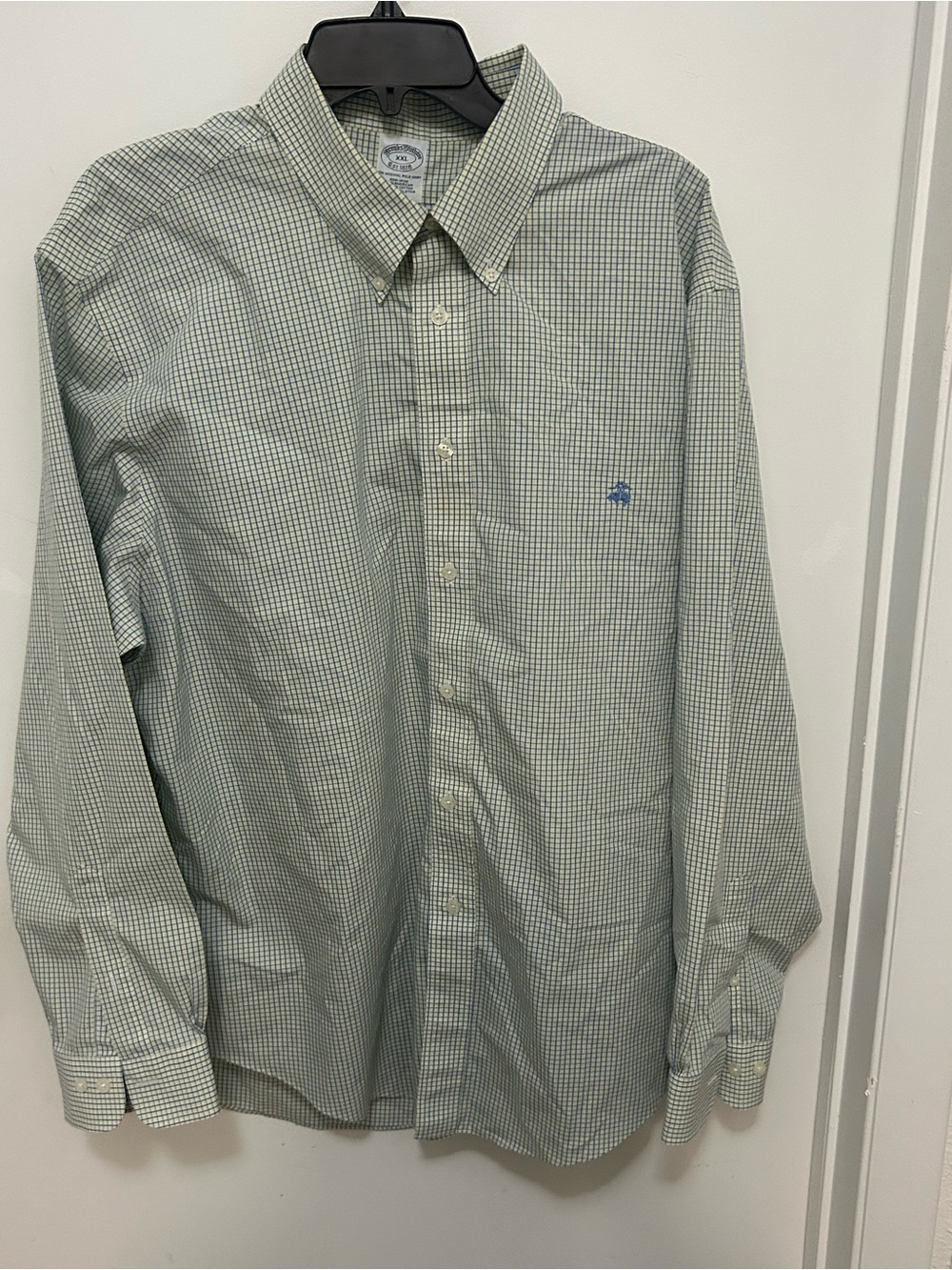 Brooks Brothers Light Green Micro-Check Button-Down Dress Shirt